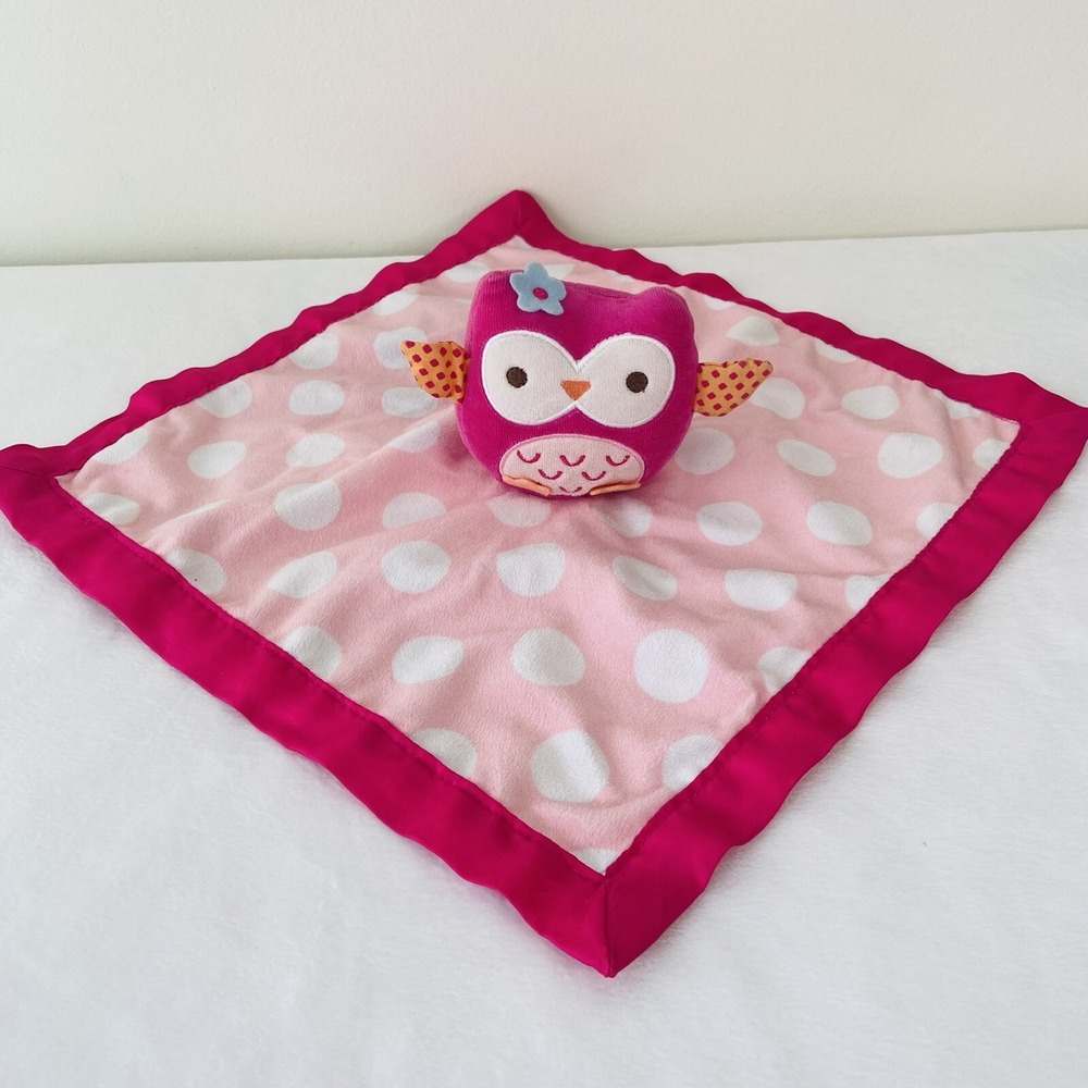 Circo Target Square Pink Owl Lovey Security Blanket Satin 14" Fleece Polka Dot